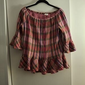 beachlunchlounge Women's Multicolor Plaid Ruffle Blouse